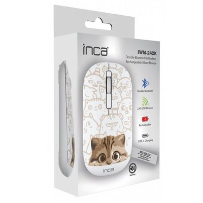 Inca IWM - 242K Bluetooth+Wireless Double Mod Rechargeable Cat Patterned Silent Mouse 