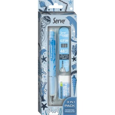 Serve Doğa Desenli Deep Kalem Deep Silgi ve Deep Min 0.7 mm Gök Mavi