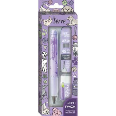 Serve Doğa Desenli Deep Kalem Deep Silgi ve Deep Min 0.7 mm Lavanta