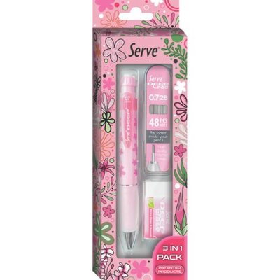 Serve Doğa Desenli Deep Kalem Deep Silgi ve Deep Min 0.7 mm Şeker Pembe