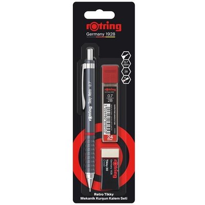 Rotring Retro Versatil Uçlu Kalem - Uç - Silgi 3'lü Okul Seti 0.7 Gri