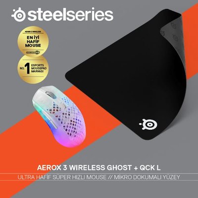 Steelseries Aerox 3 Wireless Ghost + Qck Large Mouse Pad