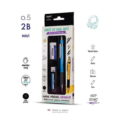 Tombow SH-300 Grip Mekanik Kurşun Kalem 0,5mm Plastik Kutulu Set Mavi