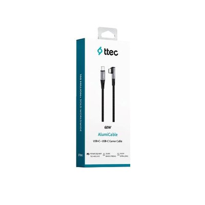 Ttec 2DK63S AlumiCable USB-C USB-C 60W PD/QC L Tasarımlı Gamer 150cm Hızlı Şarj/Data Kablosu-Siyah