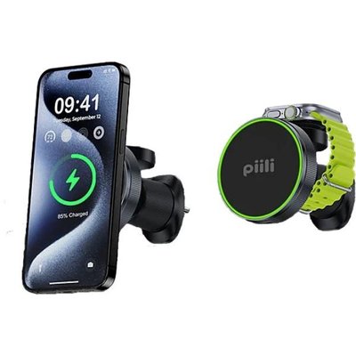Piili 2 İn 1 Magnetic Car Holder Kablosuz Araç Şarj Cihazı P-D12