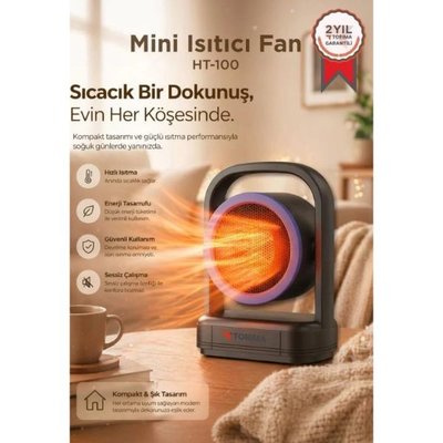Torima HT-100 Taşınabilir Sessiz Hızlı Isıtma 500W Kompakt Mini Fan Siyah