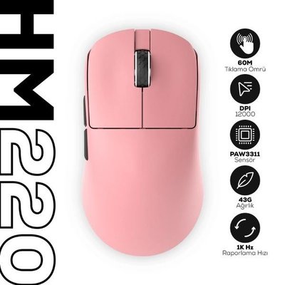 Hawk Gaming HM220 Pembe Şarjlı Optik Kablolu/Kablosuz Oyuncu Mouse