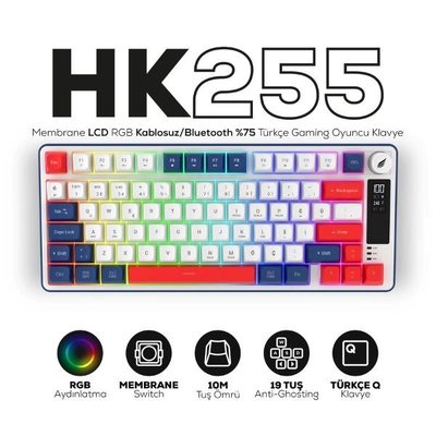 Hawk Gaming HK255 Mavi - Kırmızı RGB %75 TKL Membrane Switch Kablolu / Kablosuz Oyuncu Klavyesi