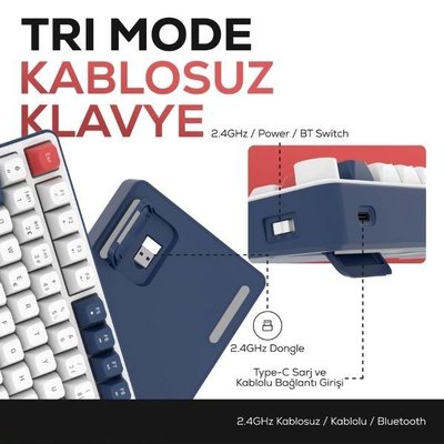 Hawk Gaming HK255 Mavi - Kırmızı RGB %75 TKL Membrane Switch Kablolu / Kablosuz Oyuncu Klavyesi