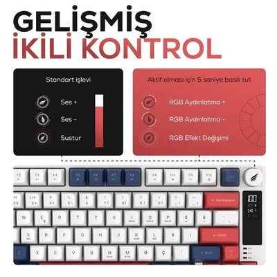 Hawk Gaming HK255 Mavi - Kırmızı RGB %75 TKL Membrane Switch Kablolu / Kablosuz Oyuncu Klavyesi
