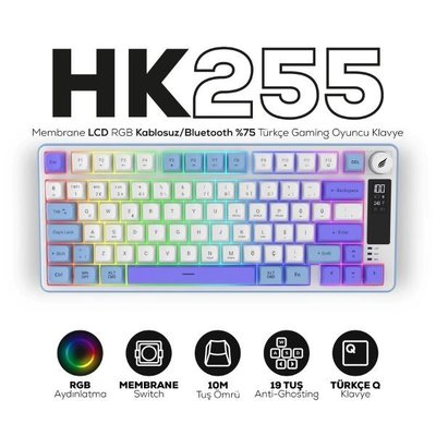 Hawk Gaming HK255 Mavi - Mor RGB %75 TKL Membrane Switch Kablolu / Kablosuz Oyuncu Klavyesi