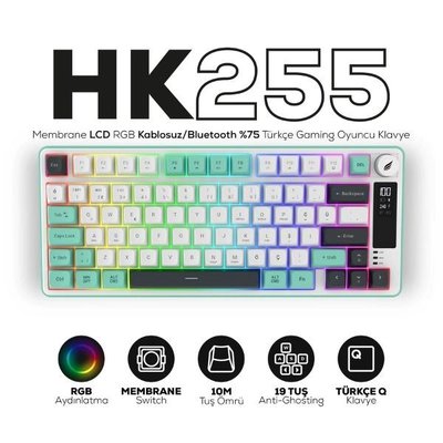 Hawk Gaming HK255 Gri - Yeşil RGB %75 TKL Membrane Switch Kablolu / Kablosuz Oyuncu Klavyesi