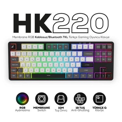 Hawk Gaming HK220 RGB TKL Membrane Switch Kablolu / Kablosuz Oyuncu Klavyesi