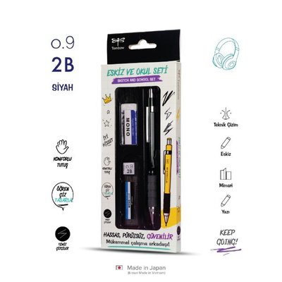 Tombow SH-300 Grip Mekanik Kurşun Kalem 0,9mm Plastik Kutulu Set Siyah