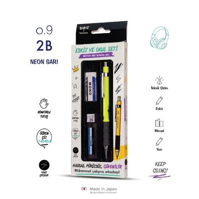 Tombow SH-300 Grip Neon Mekanik Kurşun Kalem 0,9mm P. Kutulu Set Neon Sarı