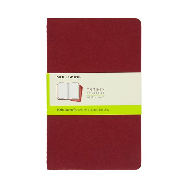 Moleskine Cahier Large Plain Notebook Red düz 3'lü paket