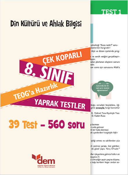 Din Kültürü ve Ahlak Bilgisi 8. Sınıf Çek KoparlıTEOG'a Hazırlık Yaprak Testler