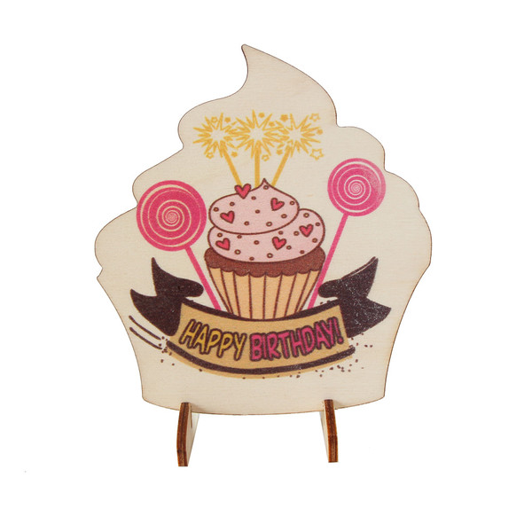 Ahşap Hediyelik Kart - Cupcake