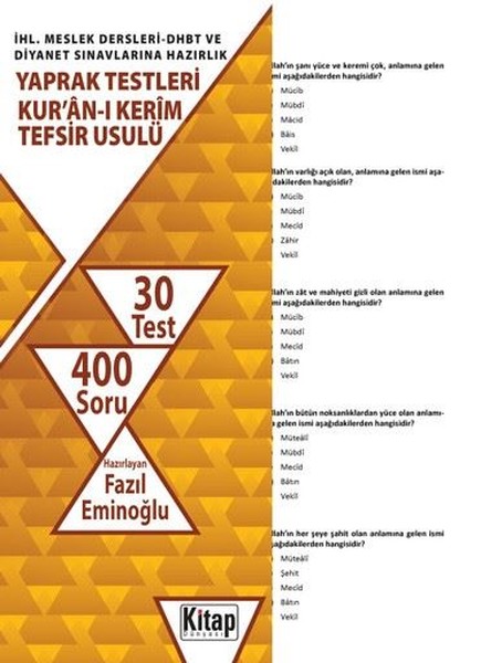 Kur'an-ı Kerim Tefsir Usulü-İHL.Meslek Dersleri DHBT ve Diyanet Sınavlarına Hazırlık Yaprak Testleri