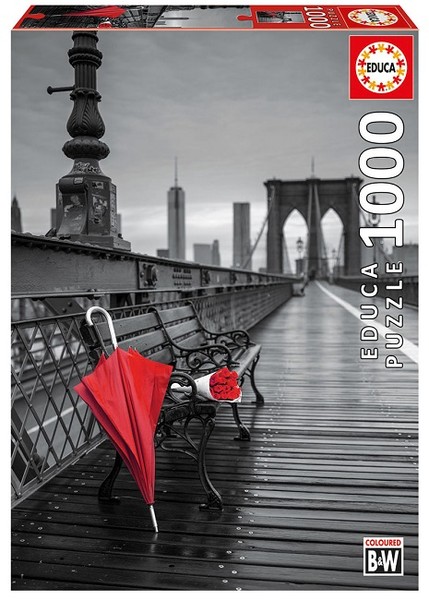Edu-Puz. 1000 Red Umbrella Brooklyn Brıdge Coloured Black & Whıte 17691