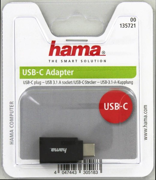Hama USB-C Adapter USB 3.1 Gen 1 USB-C Plug  USB-A socket 5 Gbit/s