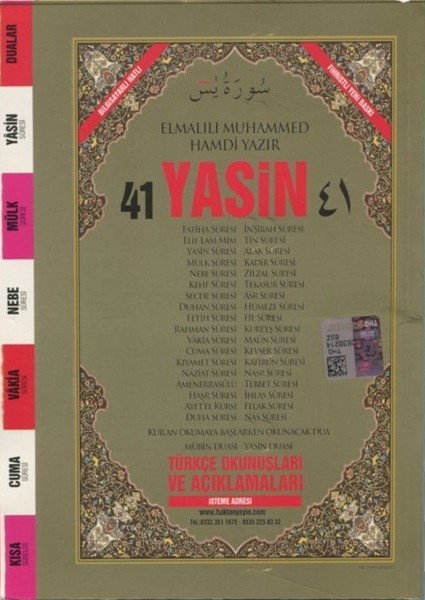 41 Yasin Arapça ve Türkçe Okunuşlu Mealli Fihristli Çanta Boy