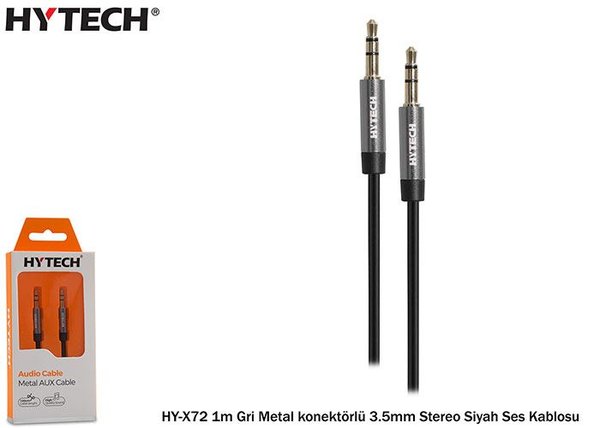 Hytech HY-X72 1m Gri Metal konektörlü 3.5mm Stereo Siyah Ses Kablosu