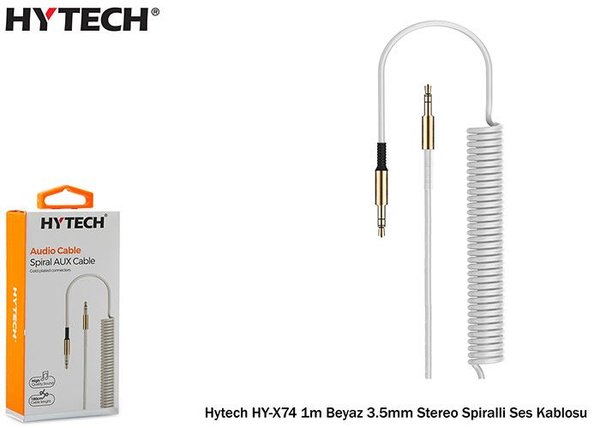 Hytech HY-X74 1m Beyaz 3.5mm Stereo Spiralli Ses Kablosu