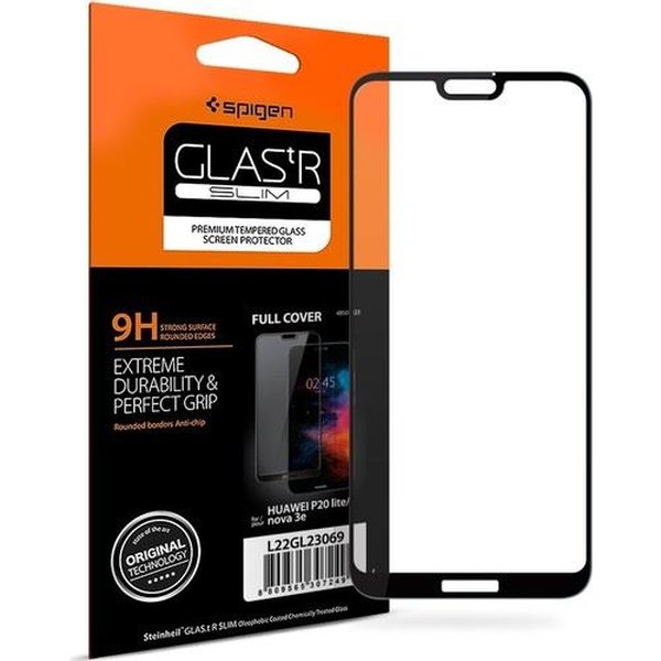 Spigen Huawei P20 Lite / Nova 3e Cam Ekran Koruyucu Spigen Full Cover Glass Black