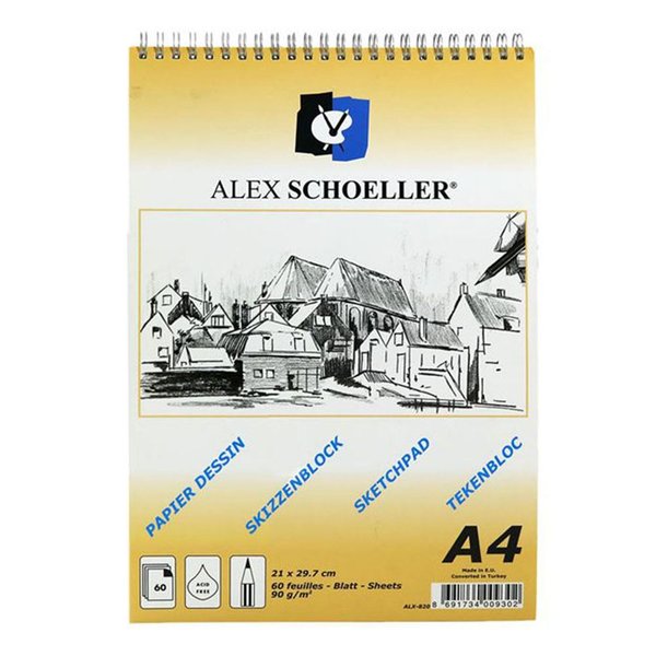 Alex Schoeller A4 Eskiz Blok Defter 60 Yaprak Spiralli ALX-820