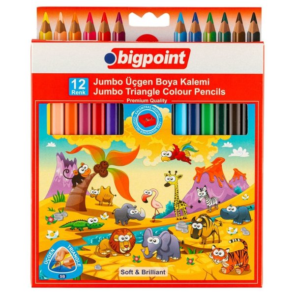 Bigpoint 943 Boya Kalemi Üçgen Jumbo 12 Renk