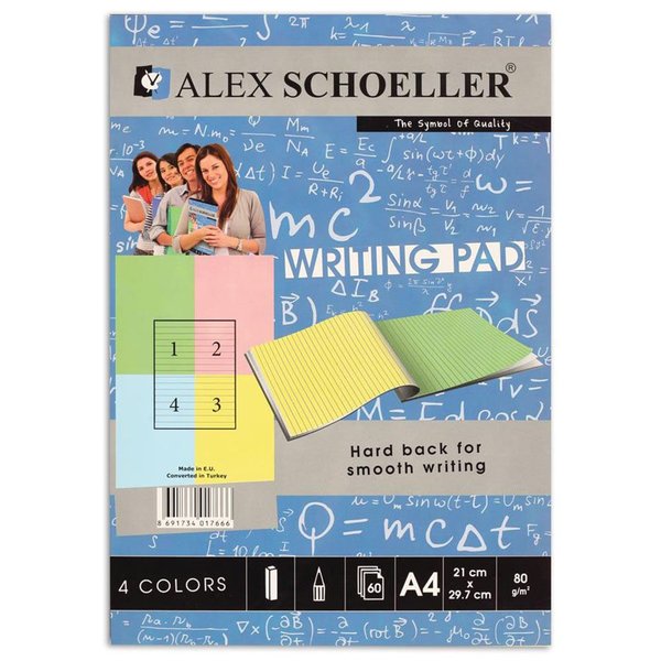 Alex Schoeller A4 Çizgili Renkli Bloknot 80 gr Kağıt