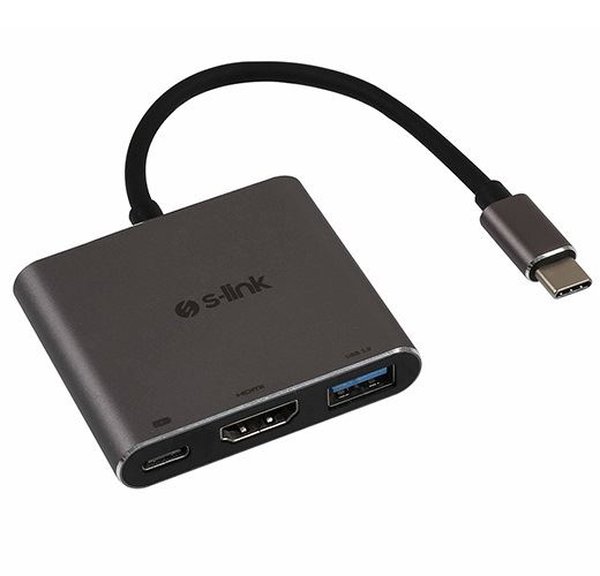 S-link Swapp Sw-U515 Metal Type-C to 4K HDMI Usb 3.0 Pd Şarj Çevirici Adaptör - Gri