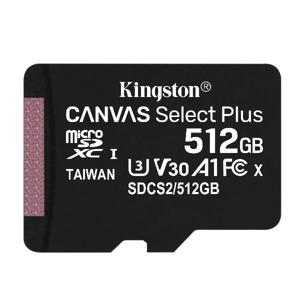 Kingston 512GB microSDXC Canvas Select Plus 100R A1 C10 Card + Adapter SDCS2/512GB