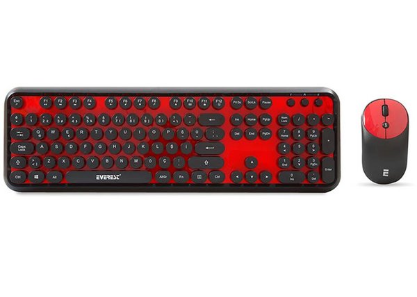 Everest Round KM-6282 Kablosuz Q Multimedia Klavye + Mouse Set - Siyah/Kırmızı