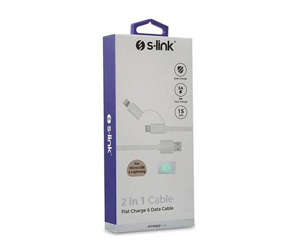 S-Link Swapp Micro USB Lightning 2 in 1 Beyaz Kablo