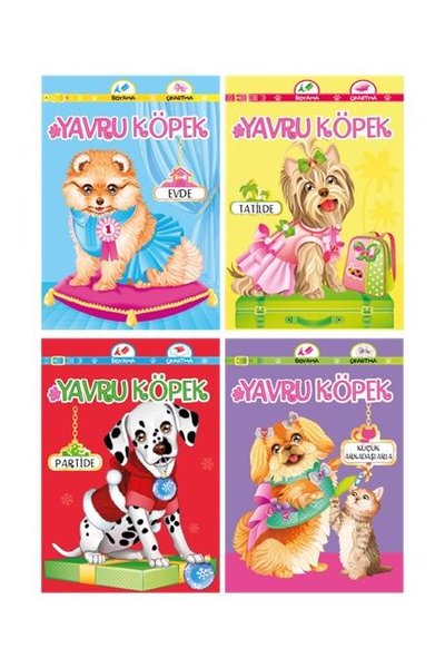Yavru Köpek Seti - Boyama Çıkartma 4 Kitap Takım