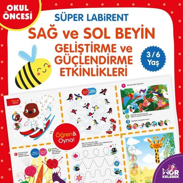 Okul Öncesi Süper Labirent 3 - 6 Yaş Mor Kelebek: Sağ ve Sol Beyin Geliştirme ve Güçlendirme Etkinlikl