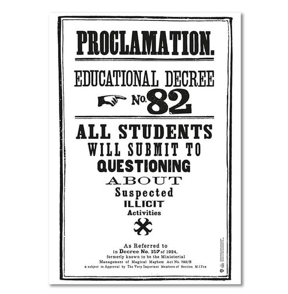 Harry Potter Wizarding World Hogwarts Proclamation No 82 Poster