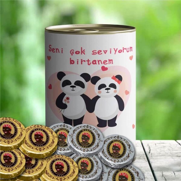 E-Hediyeci Romantik Aşık Pandalar Temalı Mabel Çikolata Konservesi