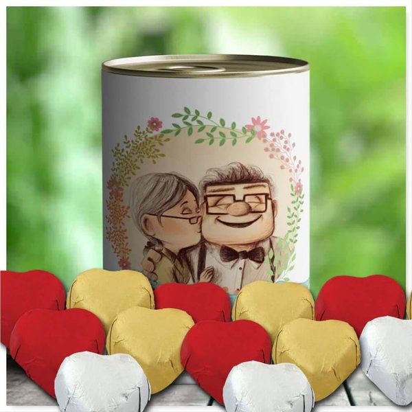 E-Hediyeci Aşık Yaşlı Çift Temalı Mabel Çikolata Konservesi -45