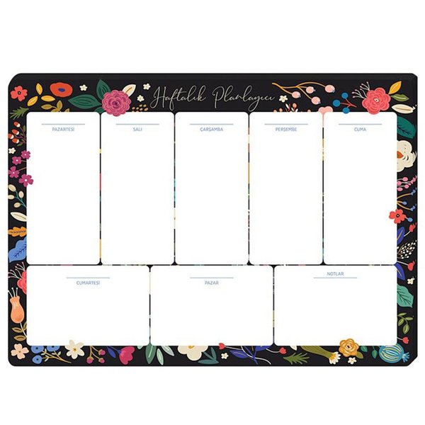 Keskin Color 17x24 Haftalık Planner Blok - Siyah Çiçek