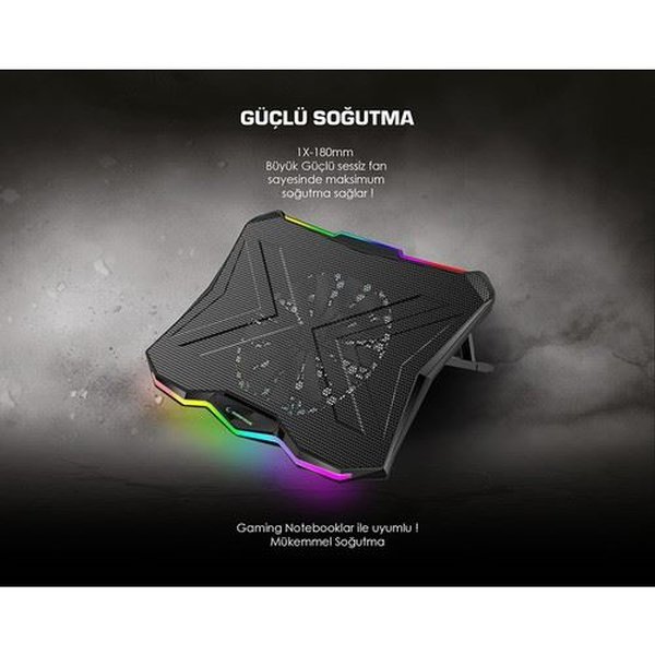 Rampage AD-RC8 SHOWY 180mm Fan 15”-17” RGB Işıklı Notebook Soğutucu