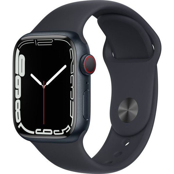 Apple Watch Series 7 GPS + Cellular 41mm Midnight Aluminium Case with Midnight Sport Band - Regular-MKHQ3TU/A