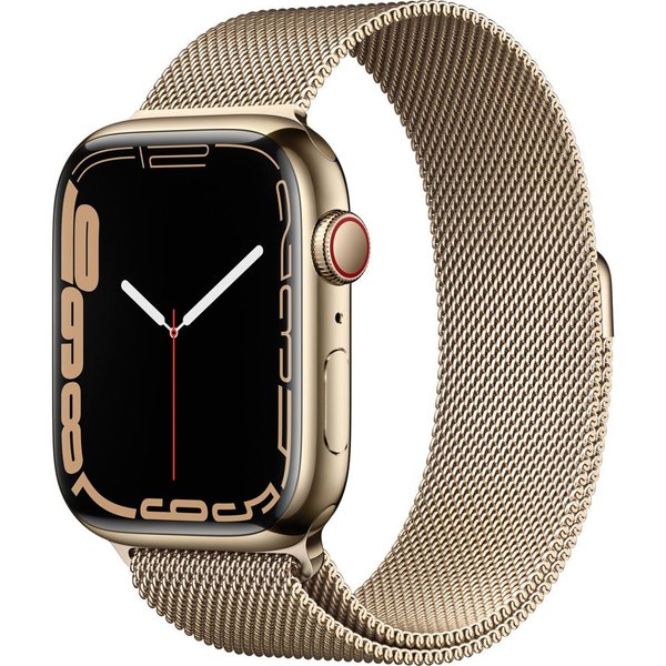 Apple Watch Series 7 GPS + Cellular 45mm Gold Stainless Steel Case with Gold Milanese Loop MKJY3TU/