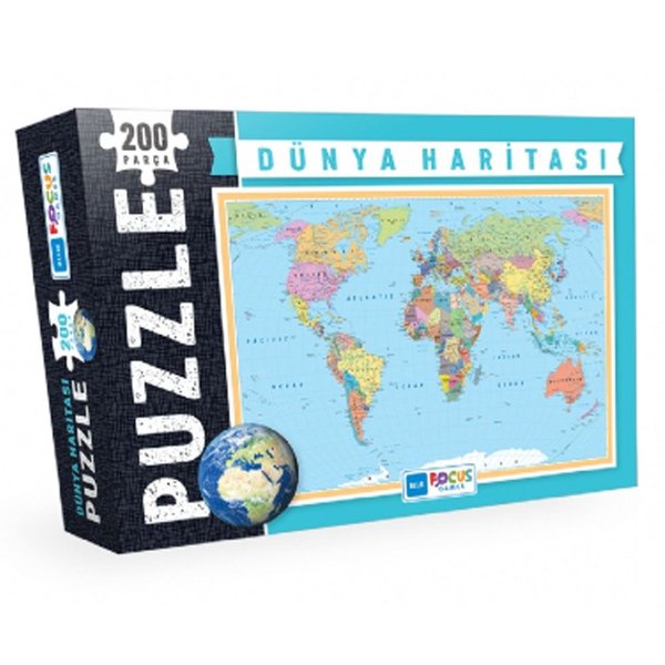 Blue Focus 200 Parça Dünya Haritası Puzzle