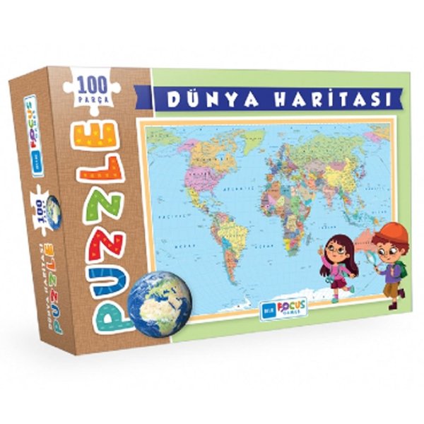 Blue Focus 100 Parça Dünya Haritası Puzzle