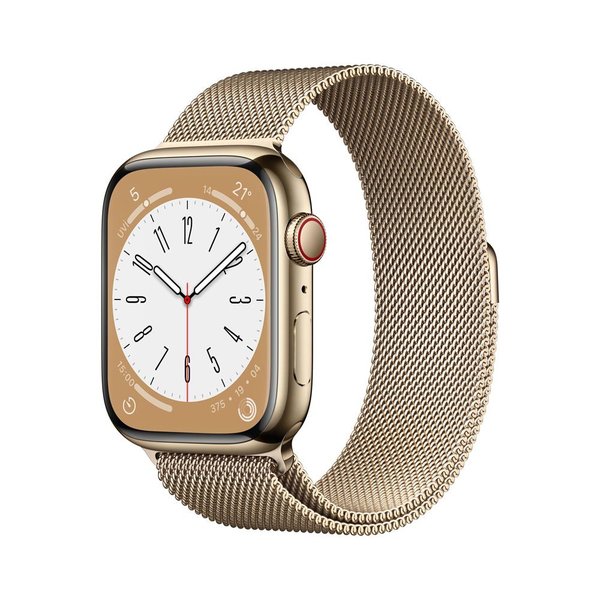 Apple Watch Series 8 GPS + Cellular 45mm Gold Stainless Steel Case with Gold Milanese Loop - MNKQ3TU/A