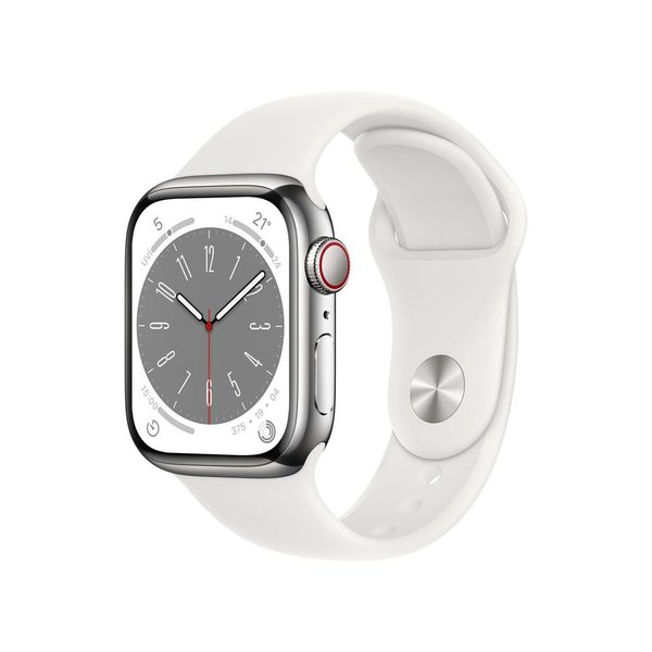 Apple Watch Series 8 GPS + Cellular 41mm Silver Aluminium Case with White Sport Band - MP4A3TU/A