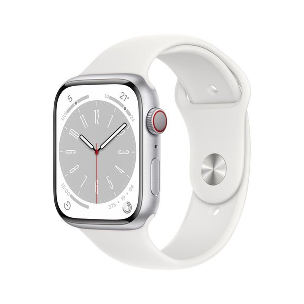 Apple Watch Series 8 GPS + Cellular 45mm Silver Aluminium Case with White Sport Band - MP4J3TU/A